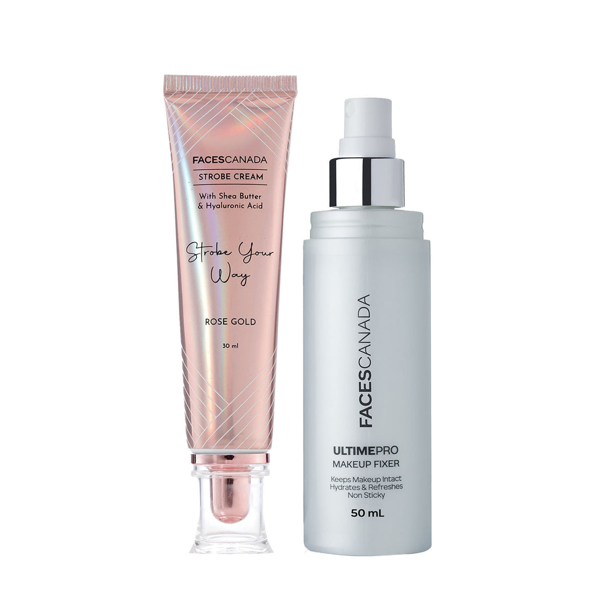 FACESCANADA Glow & Go Combo Kit – Rose Gold Strobe Cream (30Ml) & Makeup Fixer (50Ml) - Faces Canada
