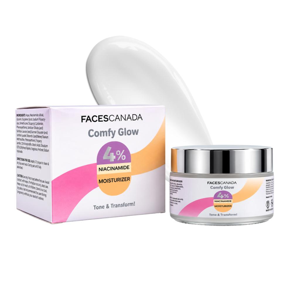 Faces Canada Comfy Glow 4% Niacinamide Moisturizer, 45 gm – Brightening & Hydrating Face Cream for Even Skin Tone - Faces Canada
