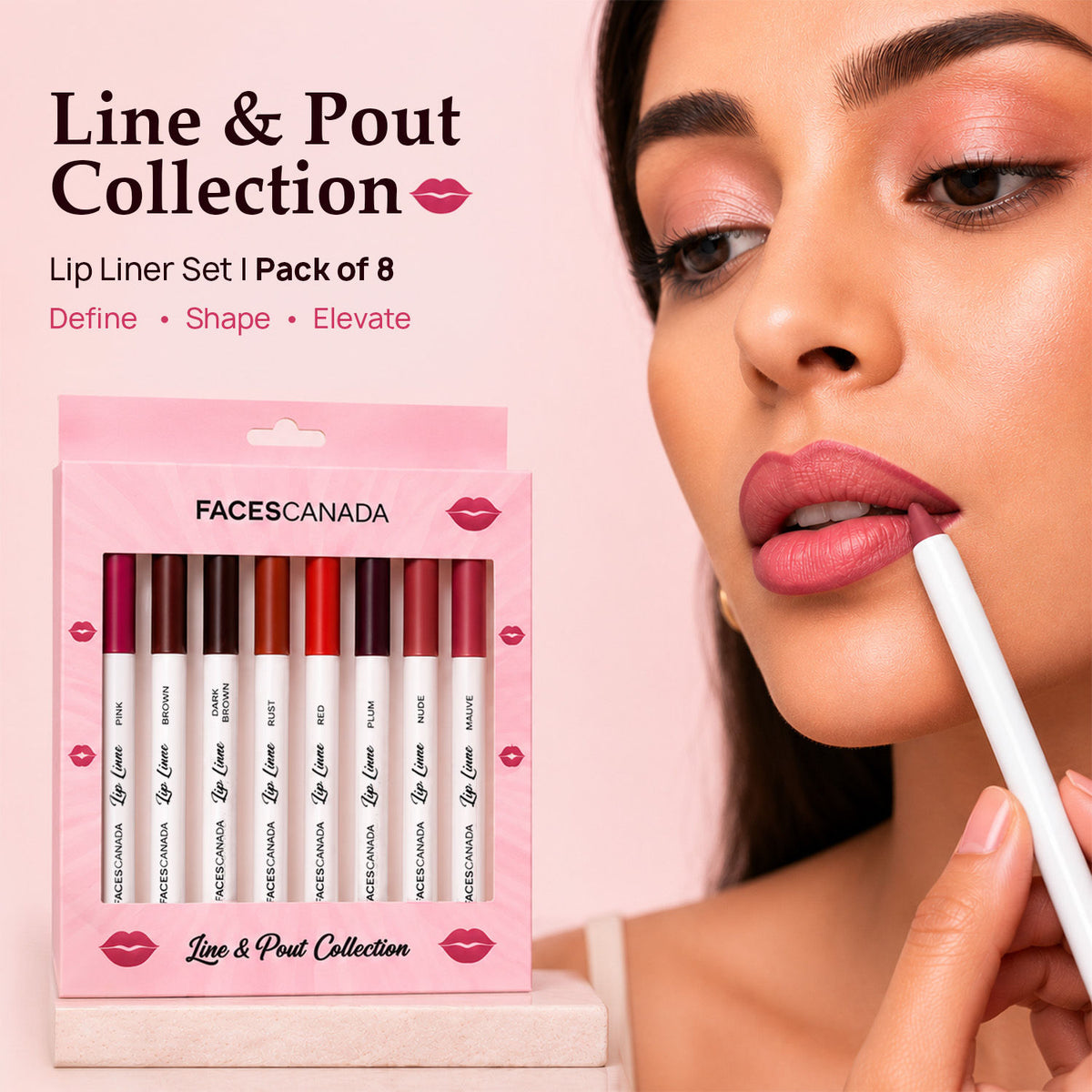 Faces Canada Line & Pout Collection Lip Liner Set – Pack of 8 Matte Lip Liners - Faces Canada