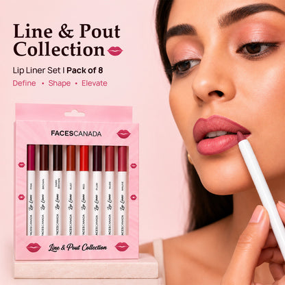 Faces Canada Line & Pout Collection Lip Liner Set – Pack of 8 Matte Lip Liners - Faces Canada