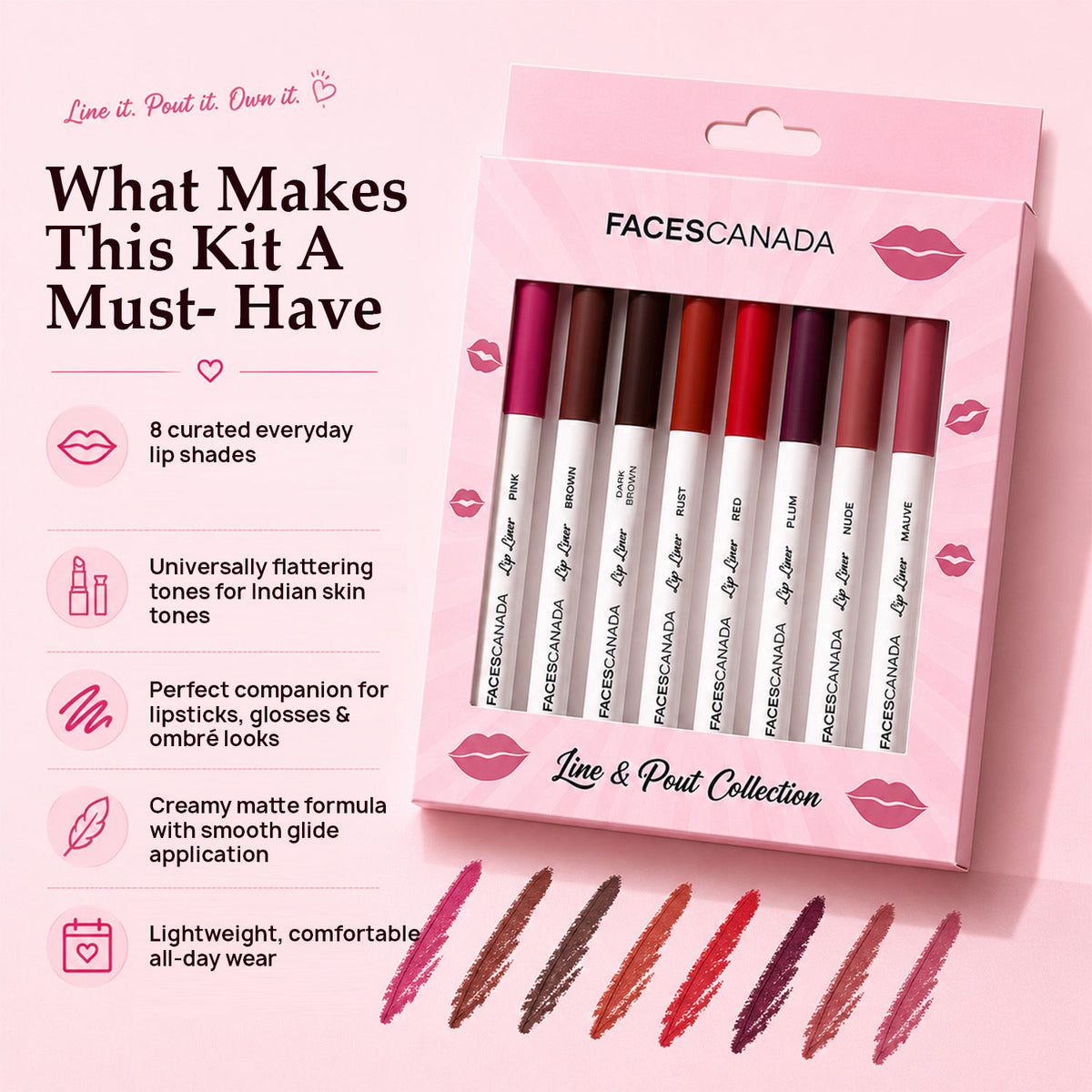 Faces Canada Line & Pout Collection Lip Liner Set – Pack of 8 Matte Lip Liners - image 5
