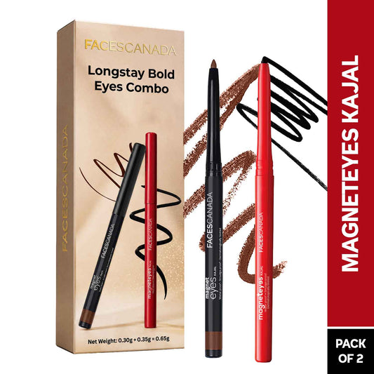 Faces Canada Longstay Bold Eyes Combo of 2 Magneteyes Black Kajal, 0.35 gm + Magneteyes Brown Kajal, 0.30 gm Highly Pigmented Kohl – Long Stay - Faces Canada