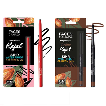 Faces Canada Magnet Eyes Black (0.35g) + Brown Kajal (0.30g) Combo - Faces Canada