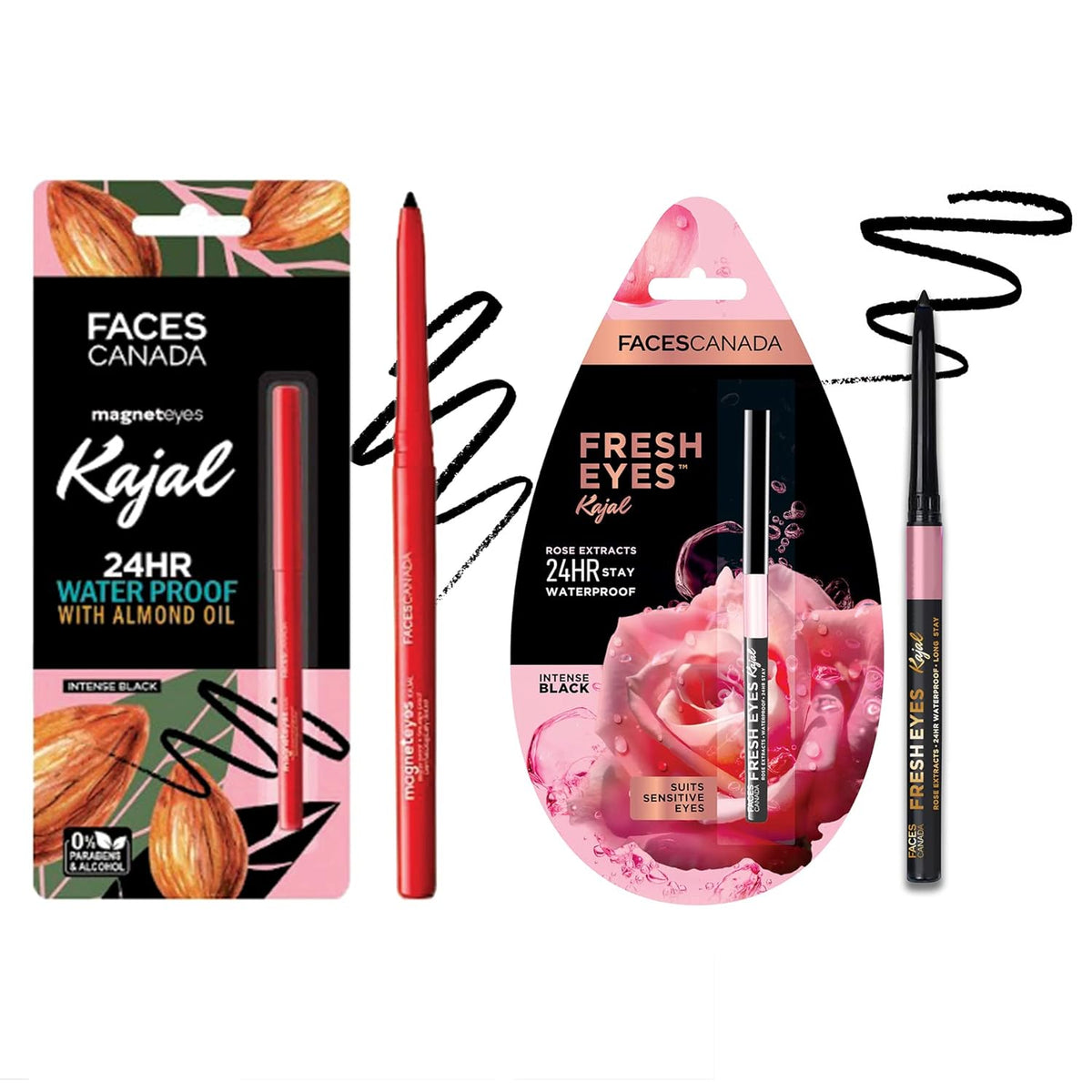 Faces Canada Magneteyes Black Kajal (0.35g) + Fresh Eyes Kajal (0.35g) - Faces Canada
