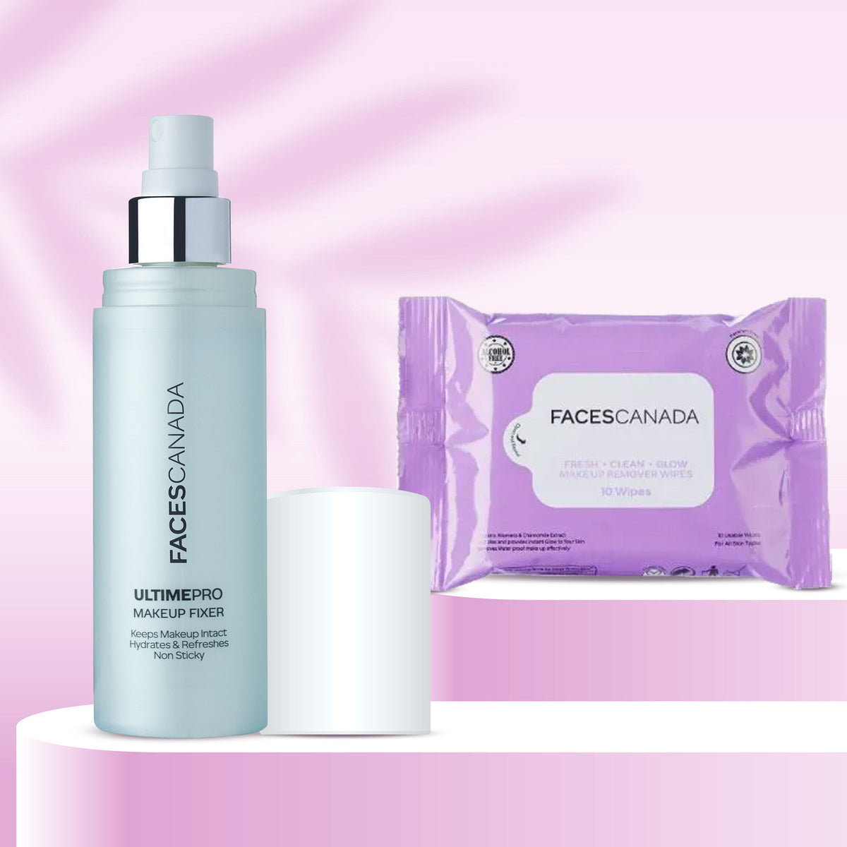 Faces Canada makeup fixer 50 ml & makeup remover wipes (10N) combo - Faces Canada
