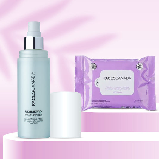 Faces Canada makeup fixer 50 ml & makeup remover wipes (10N) combo - Faces Canada