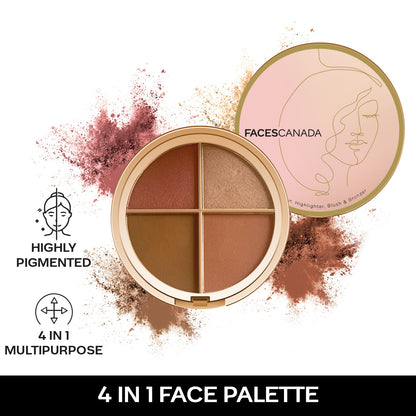 Faces Canada Second Skin 4 in 1 Face Palette, 14.5 gm – Bronzer + Highlighter + Blush - Faces Canada