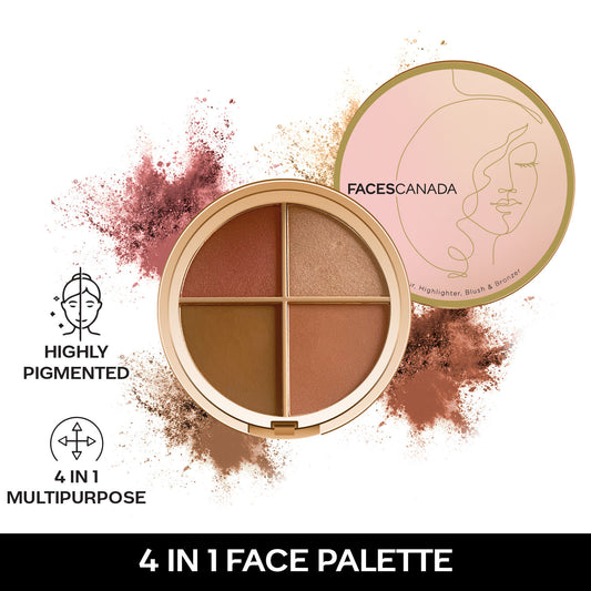 Faces Canada Second Skin 4 in 1 Face Palette, 14.5 gm – Bronzer + Highlighter + Blush - Faces Canada