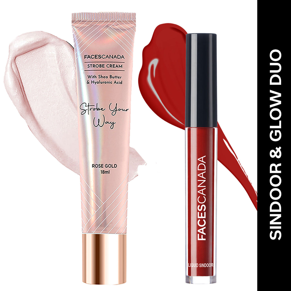 Faces Canada Sindoor & Glow Duo – Maroon Liquid Sindoor (2.5 ml) + Rose Gold Strobe Cream Mini (18 ml) - Faces Canada