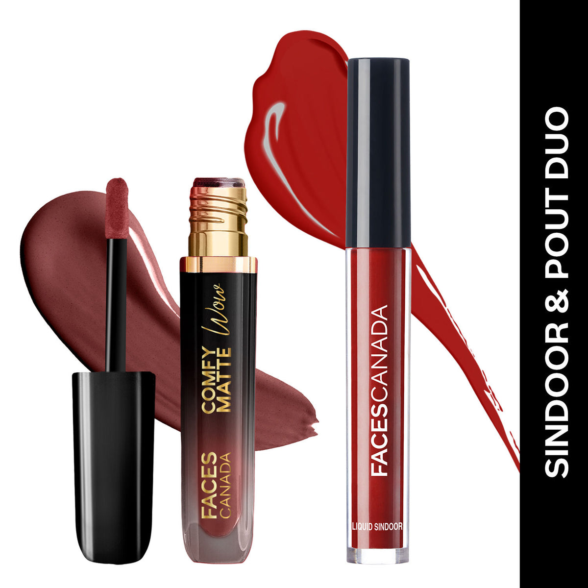 Faces Canada Sindoor & Pout Duo – Maroon Liquid Sindoor (2.5 ml) + Comfy Matte Wow Liquid Lipstick - Faces Canada