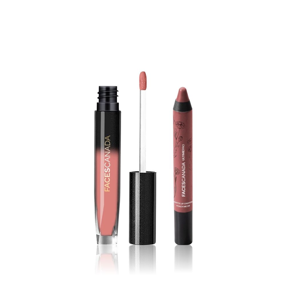 Faces Canada Soft Glam Staples (Comfy Silk Liquid Lipstick – Mystic Nude & Ultime Pro Matte Lip Crayon - Faces Canada