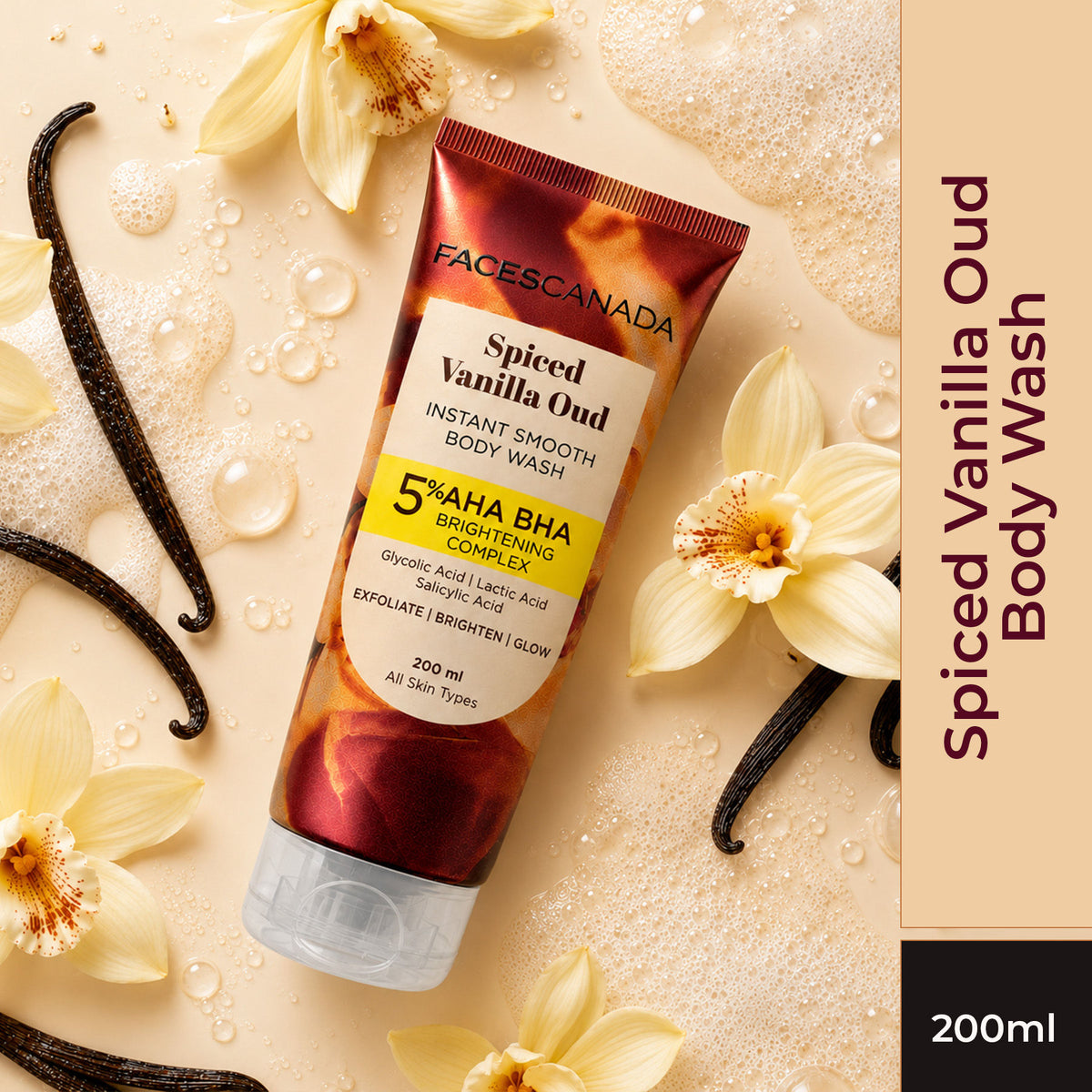 Faces Canada Spiced Vanilla Oud Body Wash for Women (200 ml) – Spiced Vanilla & Smoky Oud Scented Shower Gel - Faces Canada