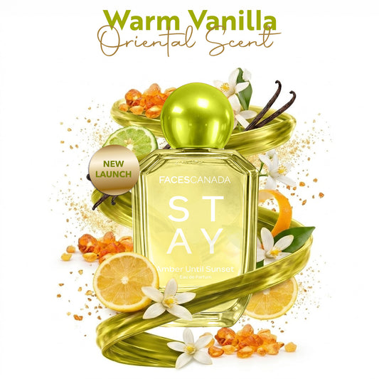 Faces Canada STAY Amber Until Sunset Eau de Parfum for Women, 50 ml – Long-Lasting Oriental, Ambery Vanilla Perfume with Bergamot, Amber, Vanilla & Musk - Faces Canada