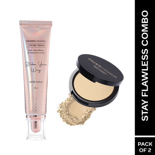 Faces Canada Stay Flawless Combo – Rose Gold Strobe Cream (30 ml) & Weightless Stay Matte Finish Compact Powder - Faces Canada