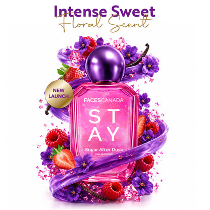 Faces Canada STAY Sugar After Dusk Eau de Parfum for Women, 50 ml – Long-Lasting Sweet Berry Floral Perfume with Raspberry, Strawberry, Violet & Praline - Faces Canada