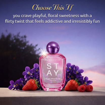 Faces Canada STAY Sugar After Dusk Eau de Parfum for Women, 50 ml – Long-Lasting Sweet Berry Floral Perfume with Raspberry, Strawberry, Violet & Praline - image 4