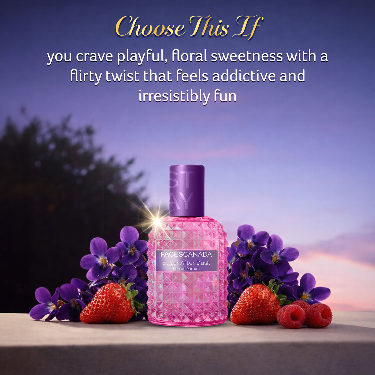 Faces Canada STAY Sugar After Dusk Eau de Parfum Mini for Women, 20 ml – Long-Lasting Sweet Berry Floral Perfume with Raspberry, Strawberry, Violet & Praline - image 4
