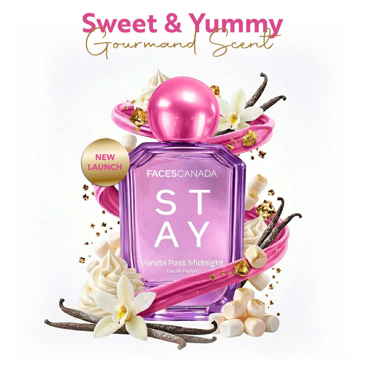 Faces Canada STAY Vanilla Past Midnight Eau de Parfum for Women, 50 ml – Long-Lasting Sweet Gourmand Perfume with Caramel, Vanilla, Tonka & Sandalwood - Faces Canada