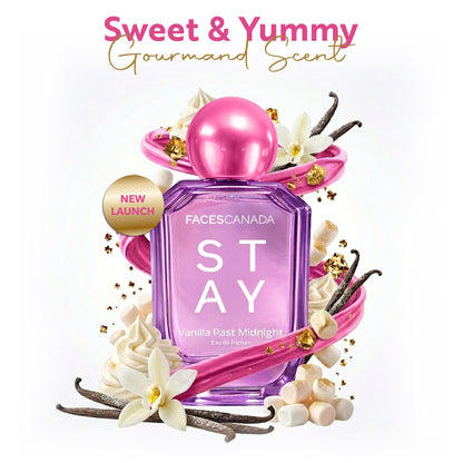 Faces Canada STAY Vanilla Past Midnight Eau de Parfum for Women, 50 ml – Long-Lasting Sweet Gourmand Perfume with Caramel, Vanilla, Tonka & Sandalwood - Faces Canada