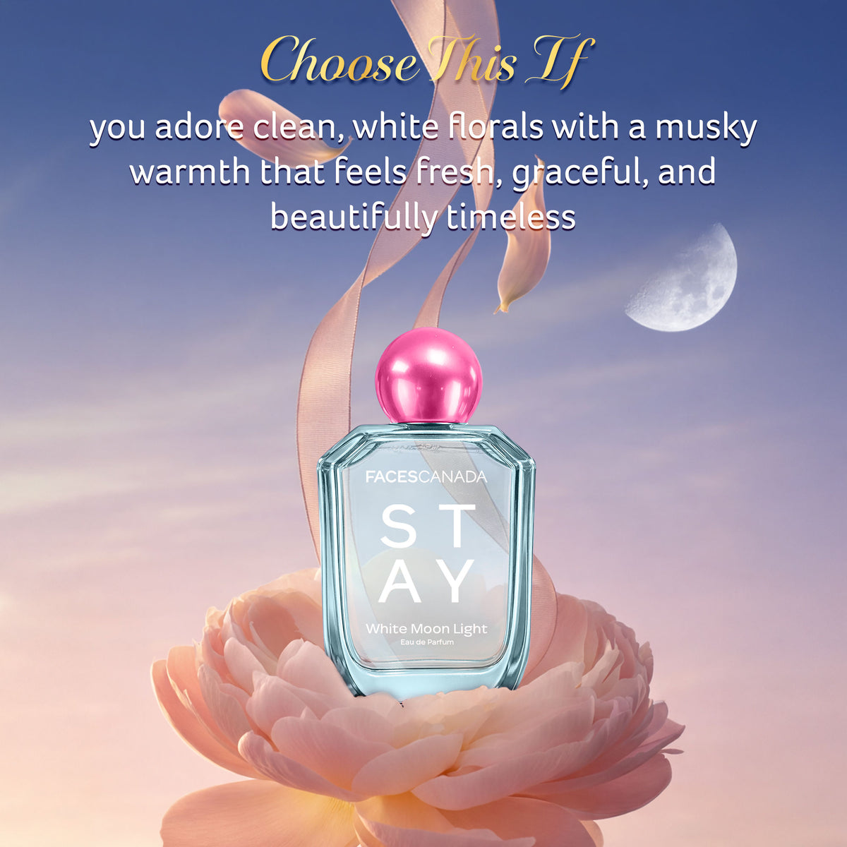 Faces Canada STAY White Moon Light Eau de Parfum for Women, 50 ml – Long-Lasting Fresh Floral Perfume with Litchi, Peach & Jasmine - image 4