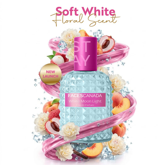 Faces Canada STAY White Moon Light Eau de Parfum Mini for Women, 20 ml – Long-Lasting Fresh Floral Perfume with Litchi, Peach & Jasmine - Faces Canada