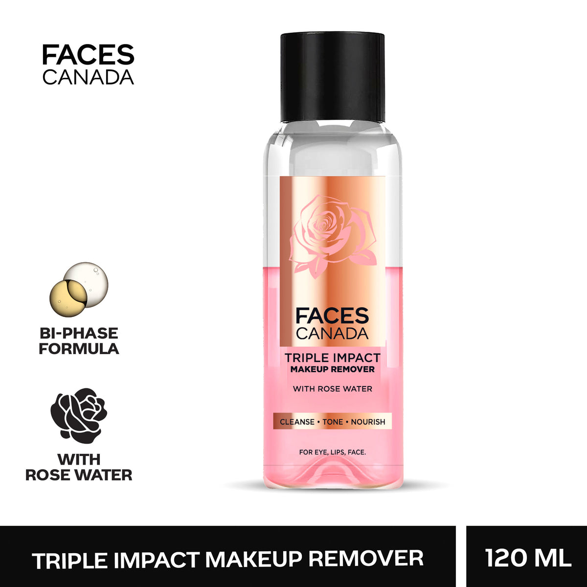 Faces Canada Triple Impact Makeup Remover, 120 ml – With Rose Water - image 2