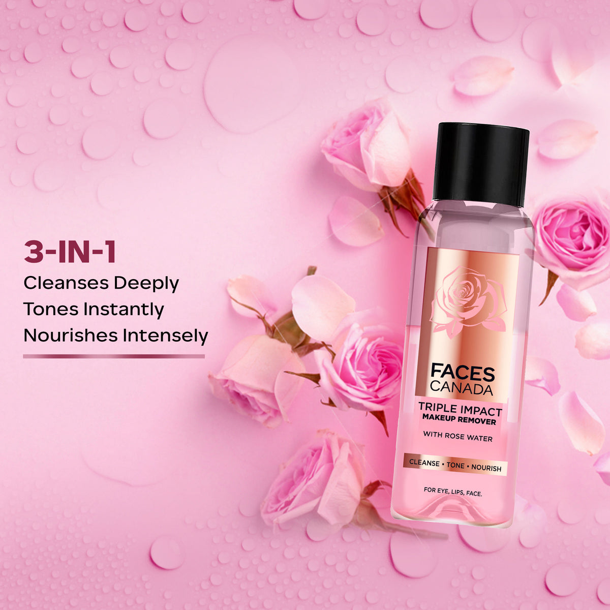 Faces Canada Triple Impact Makeup Remover, 120 ml – With Rose Water - image 3