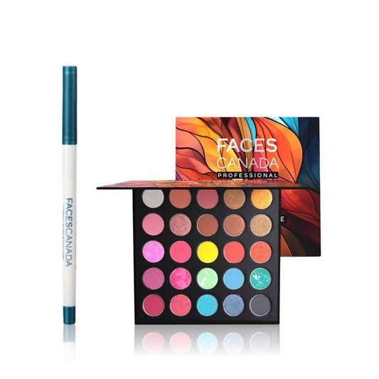 Faces Canada Ultimate Eye Edit Combo (Ultime Pro Twist Eye Kajal Liner – Blue & Professional 25 IN 1 Eyeshadow Palette - Faces Canada