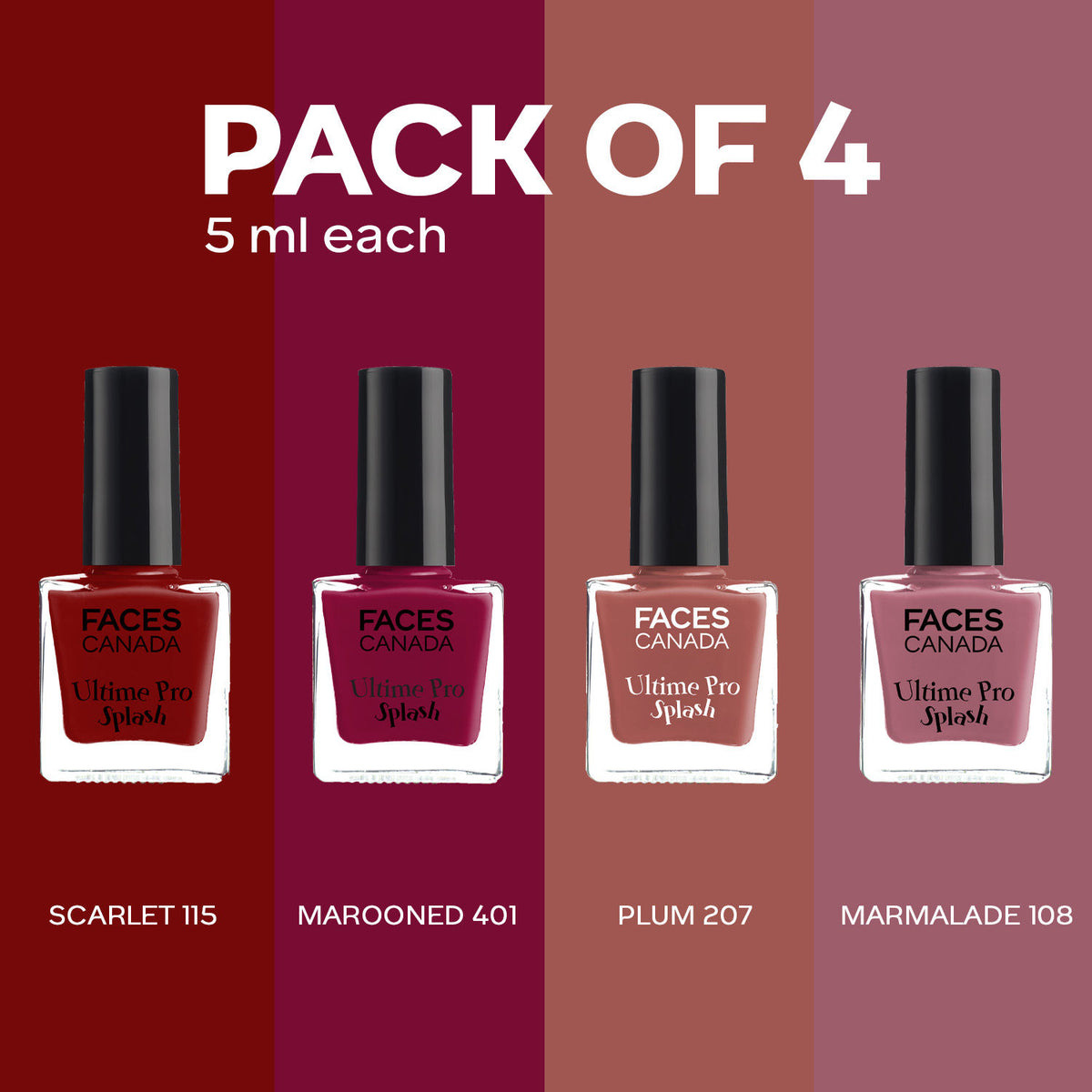 Faces Canada Ultime Pro Splash Nail Enamel Pack of 4 Minis – Red Flag - image 2