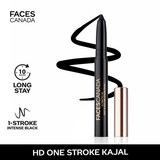 Faces Canada Ultime Pro HD Deep Black One Stroke Kajal, 1.4 gm – Smooth Lightweight Intense Black HD Finish - Faces Canada