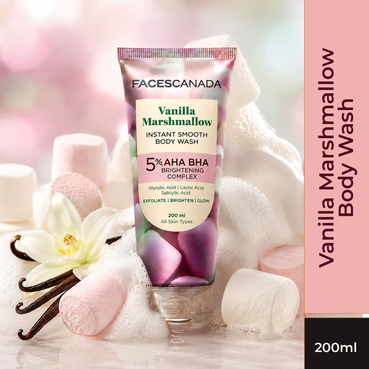 Faces Canada Vanilla Marshmallow Body Wash for Women (200 ml) – Sweet Vanilla Scented Shower Gel - Faces Canada
