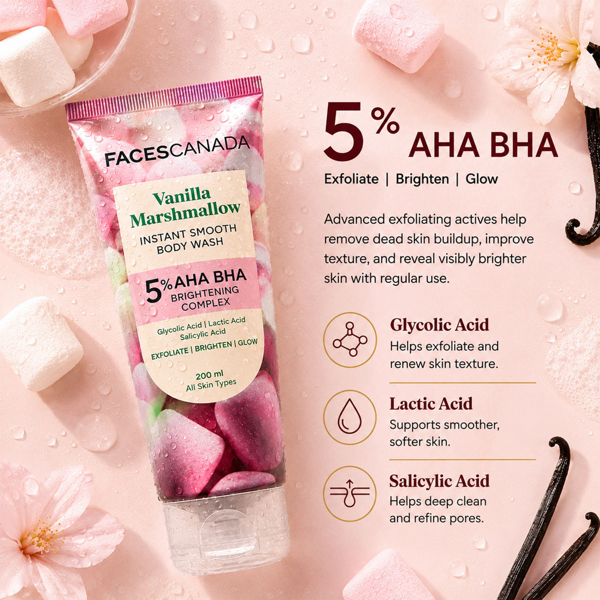Faces Canada Vanilla Marshmallow Body Wash for Women (200 ml) – Sweet Vanilla Scented Shower Gel - image 4