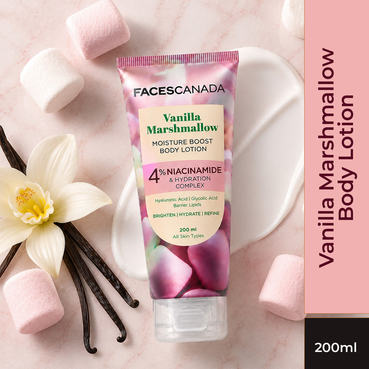 Faces Canada Vanilla Marshmallow Moisture Boost Body Lotion for Women (200 ml) – Sweet Vanilla Fragrance - Faces Canada