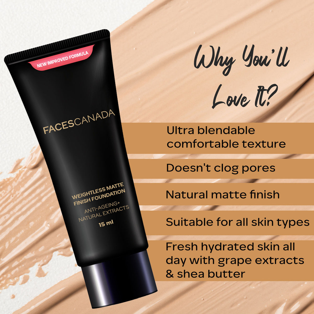 Faces Canada Weightless Matte Finish Foundation – Rose Ivory, 15 ml - image 3