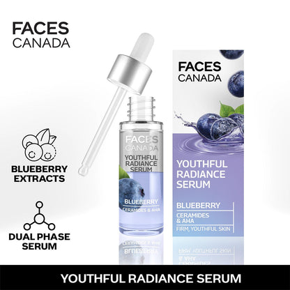Faces Canada Youthful Radiance Serum, 27 ml – Blueberry, AHA & Ceramides - Faces Canada