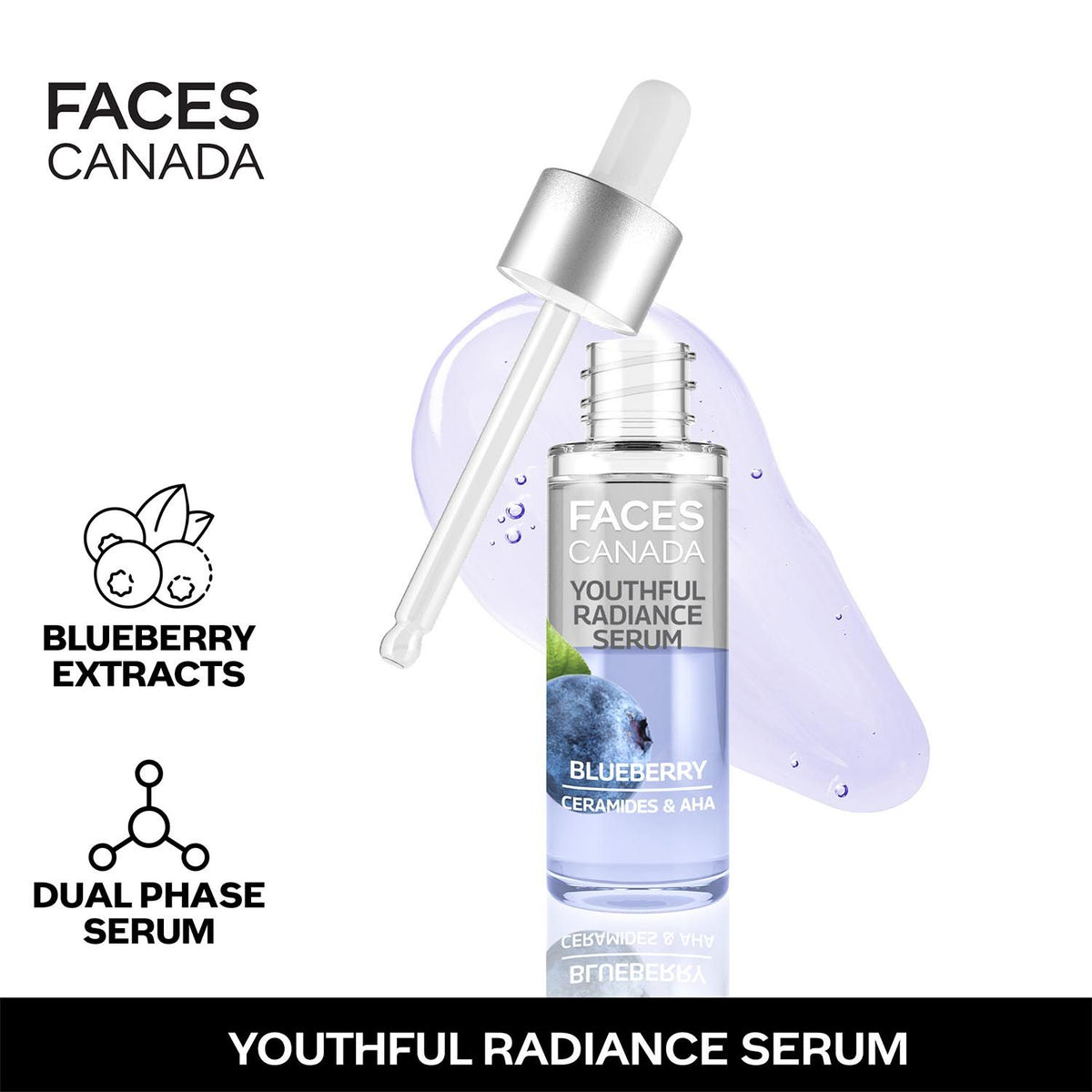 Faces Canada Youthful Radiance Serum, 27 ml – Blueberry, AHA & Ceramides - image 2