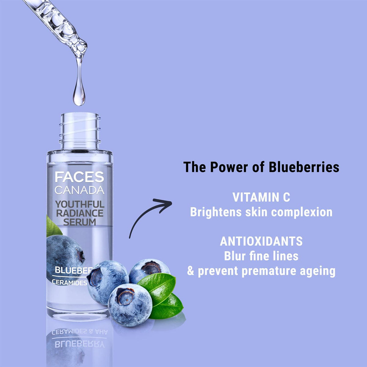 Faces Canada Youthful Radiance Serum, 27 ml – Blueberry, AHA & Ceramides - image 4