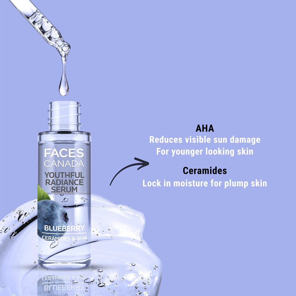 Faces Canada Youthful Radiance Serum, 27 ml – Blueberry, AHA & Ceramides - image 5