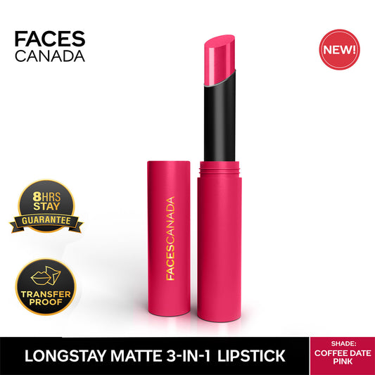 Faces Canada Long Stay 3-in-1 Matte Lipstick – Coffee Date Pink 02, 2 gm - Faces Canada