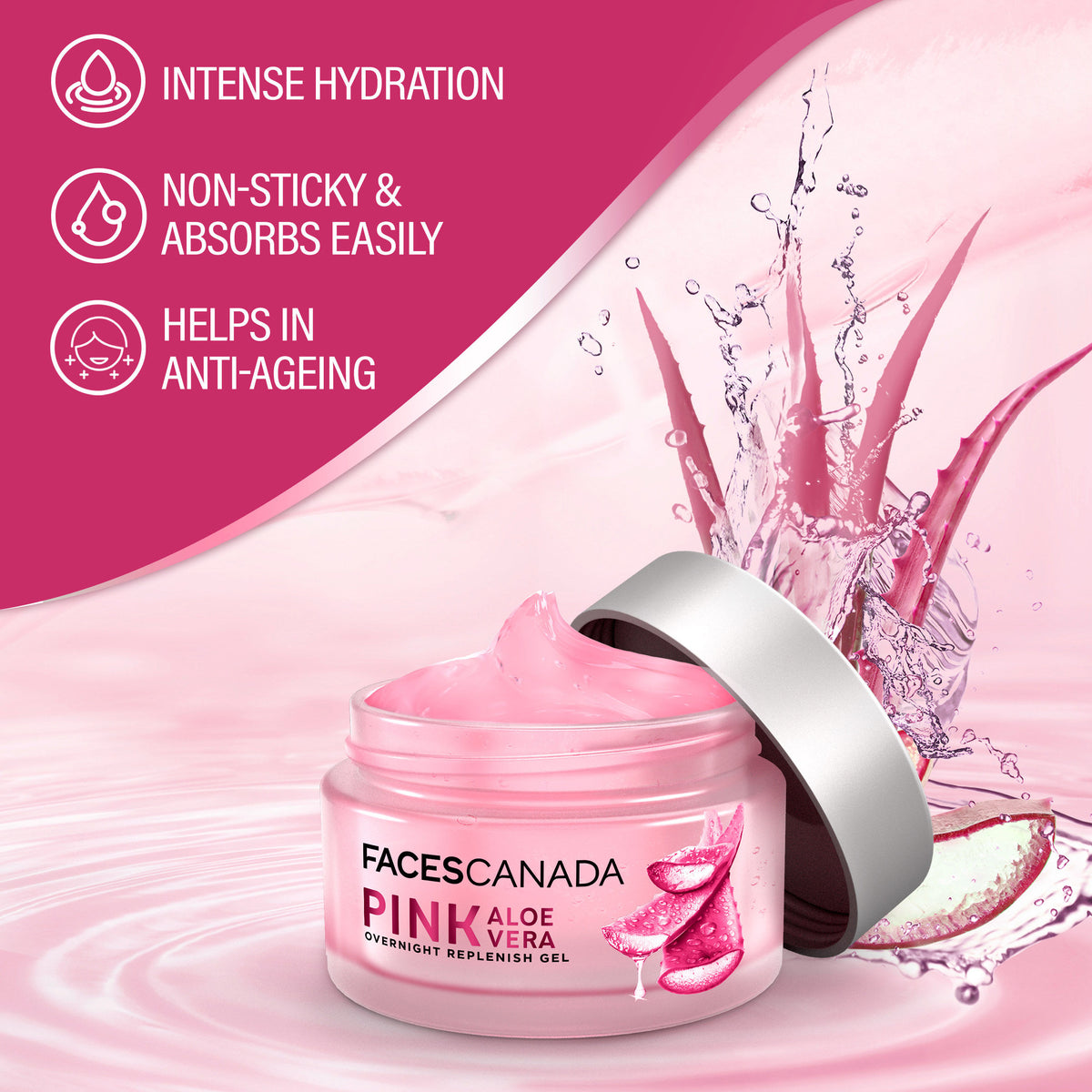 Faces Canada Pink Aloe Vera Overnight Replenish Gel, 50 gm – Hyaluronic Acid & Vitamin E - image 4