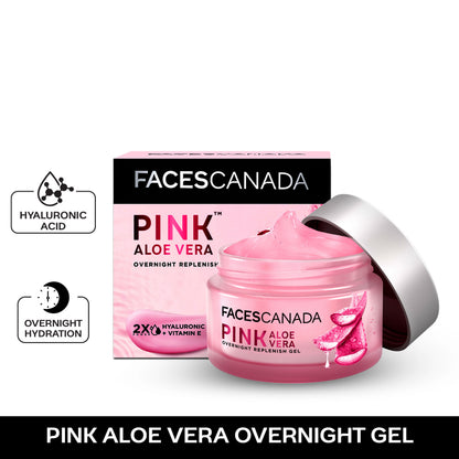 Faces Canada Pink Aloe Vera Overnight Replenish Gel, 50 gm – Hyaluronic Acid & Vitamin E - Faces Canada