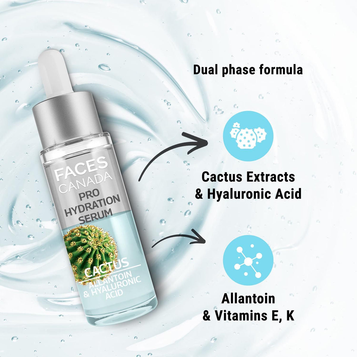 Faces Canada Pro Hydration Serum, 27 ml – Cactus, Allantoin & Hyaluronic Acid - image 2