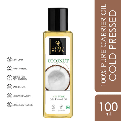 Good Vibes Coconut 100% Pure Cold Pressed Carrier Oil For Hair & Skin | Hair Growth, Anti-Ageing | No Parabens, No Animal Testing (100 ml) - Good Vibes image 2