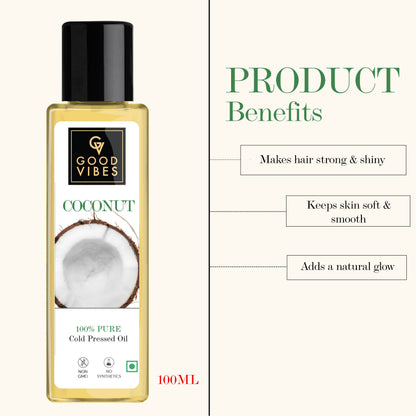 Good Vibes Coconut 100% Pure Cold Pressed Carrier Oil For Hair & Skin | Hair Growth, Anti-Ageing | No Parabens, No Animal Testing (100 ml) - Good Vibes image 5