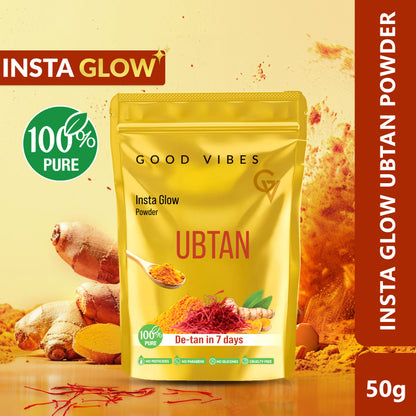 Good Vibes Ubtan Insta Glow Powder | 100% Natural, No Preservatives, No Pesticides, No Parabens, No Silicones, No Sulphates, No Animal Testing (50 gm) - Good Vibes