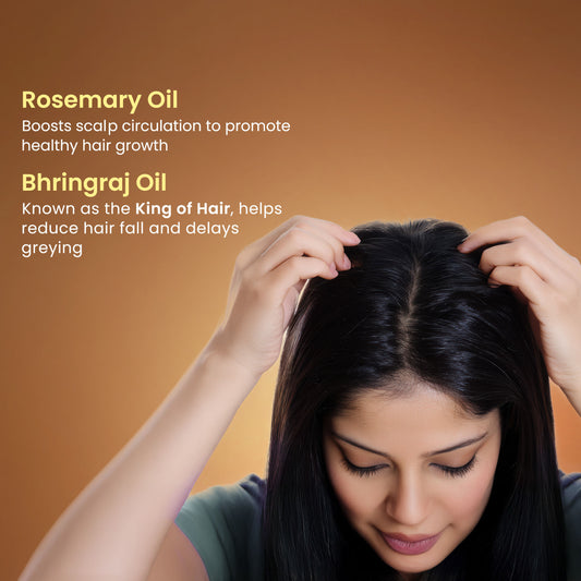 Good Vibes Rosemary & Bhringraj 9 in 1 Hair Oil | Stronger Roots & Longer Hair | With Rosemary, Bhringraj, Amla, Neem, Curry Leaf, Jojoba, Brahmi, Cedarwood & Sage Oils | Anti Hair Fall Oil | Stimulates Hair Growth 200 ml - Good Vibes image 2