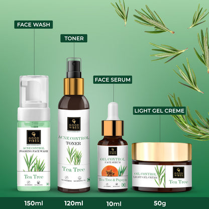 Good Vibes Acne Control Tea Tree Combo (Foaming Facewash, Toner, Serum, Gel creme) Combo of 4 - Good Vibes image 2