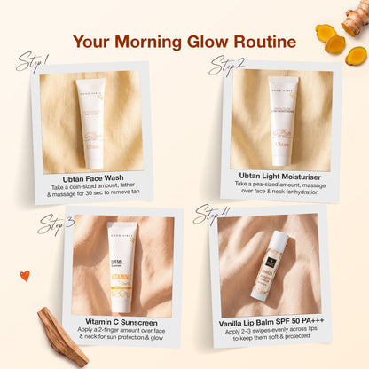 Good Vibes All Day De-Tan Glow Kit | Ubtan for Instant Glow & De-Tan Care kit | for Bright, Even & Tan-Free Skin | SPF 50 Sun Protection | Complete Daily Ubtan Ritual| All Skin Types Pack of 6 - Good Vibes image 3
