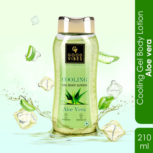 Good Vibes Aloe Vera Cooling Gel Body Lotion (210 ml) | Instant Cooling Sensation | Non Sticky Comfort - Good Vibes