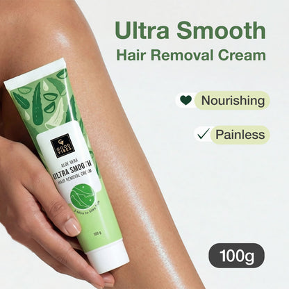 Good Vibes Aloe Vera Ultra Smooth Hair Removal Cream | Quick & Painless Hair Removal | Smooth, Bump-Free Skin | Nourishing, Non-Irritating Formula | 3-Minute Hair Removal | For Sensitive Skin | Body | Legs, Underarms & Arms | 100 gm - Good Vibes